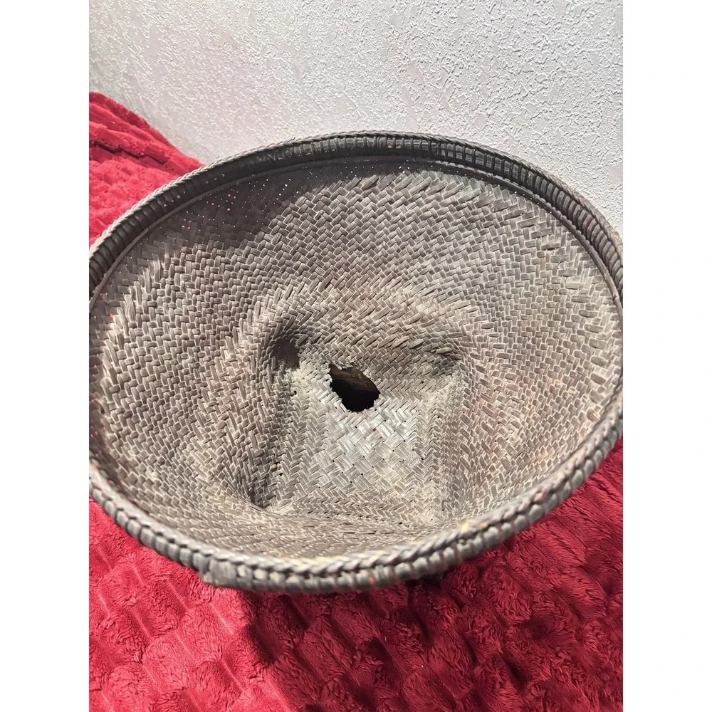 Asian Rice Gathering Basket 30-40sPedestal Base Woven Thailand Vietnam (descrip)
